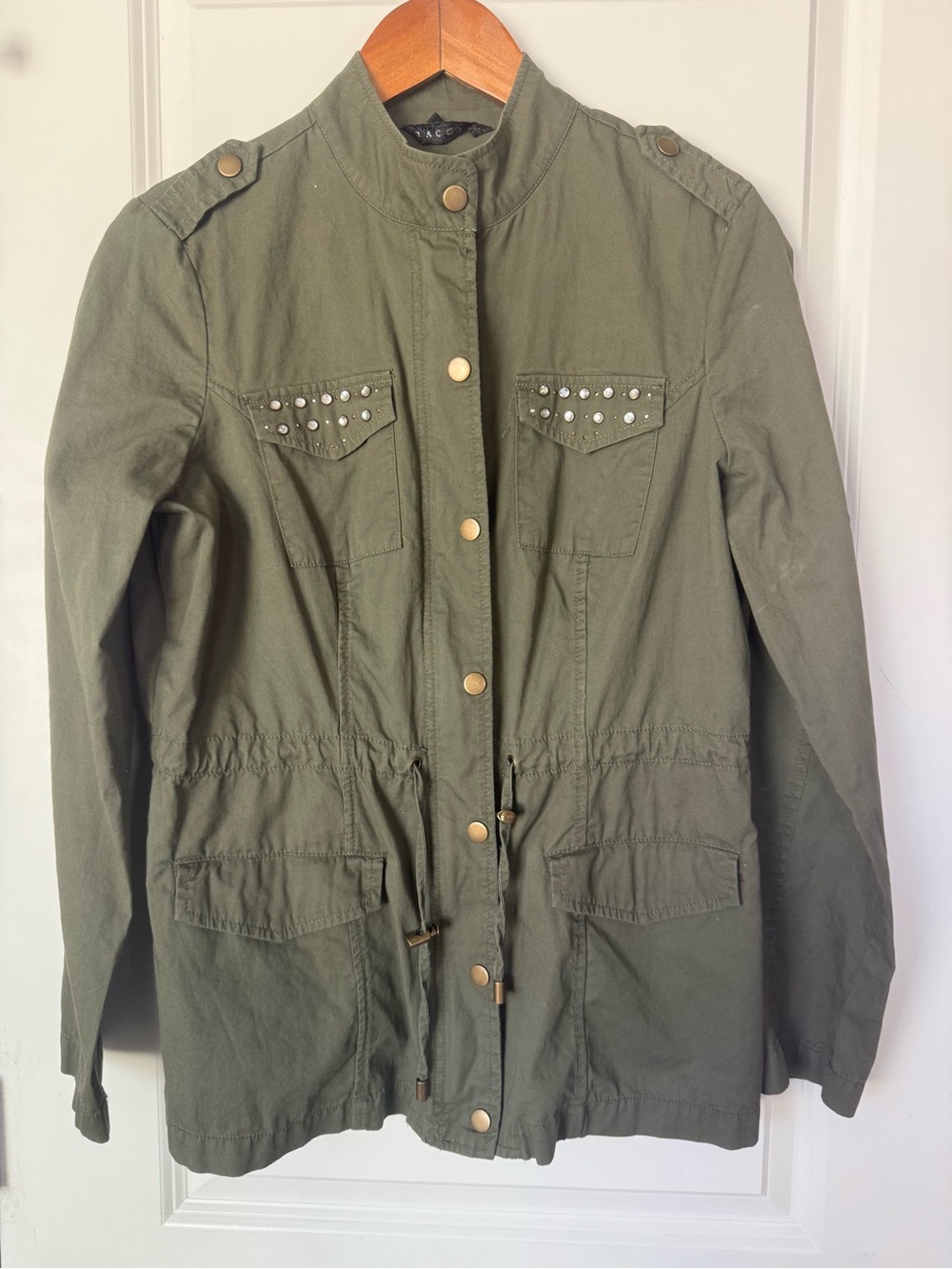 Olive Utility Jacket with Rhinestone Details